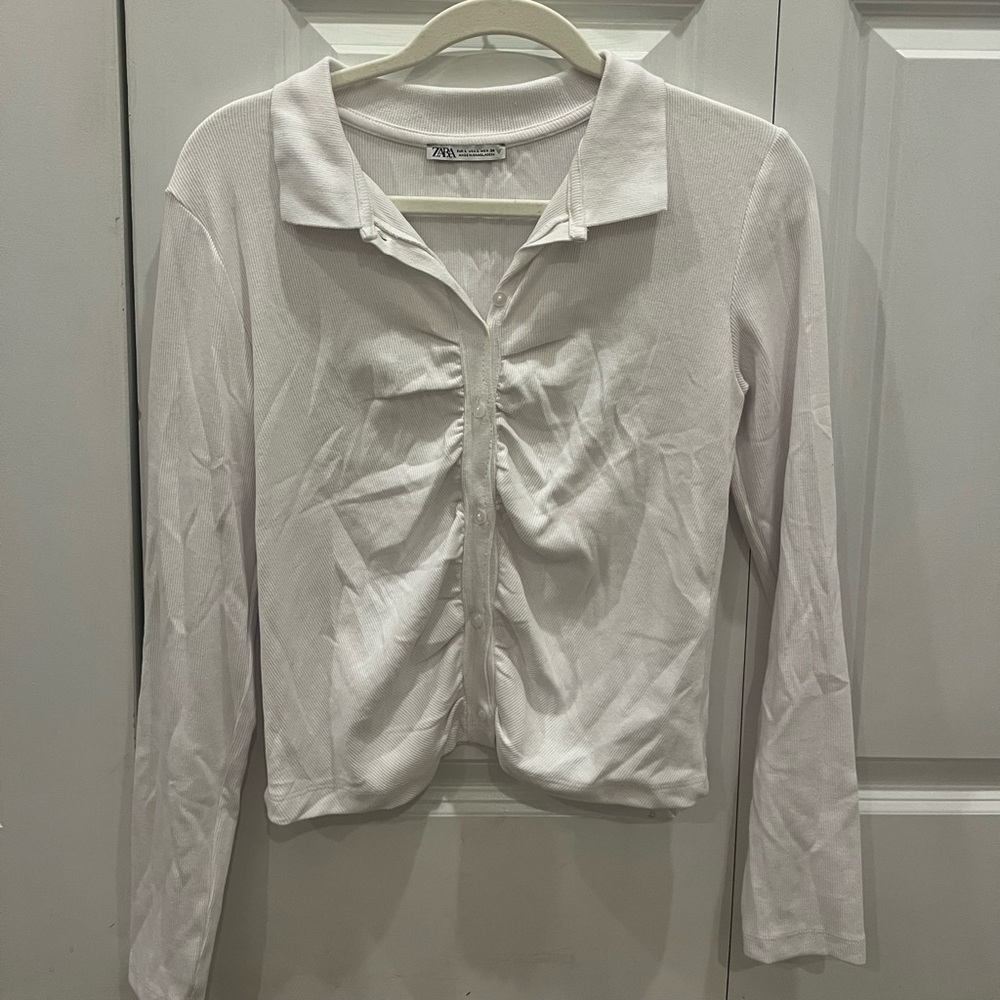 Zara white long sleeve polo